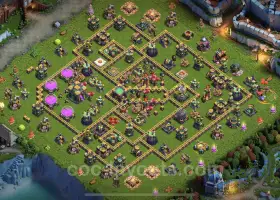 Best TH14 Anti 3 Stars Base - Hybrid Defense with Link #21571